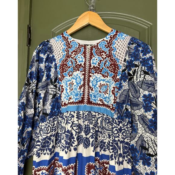 NWT Weekend Max Mara Turquoise Ghiotto Midi Cotton Boho Dress Blue Size 2 XS - Picture 4 of 8